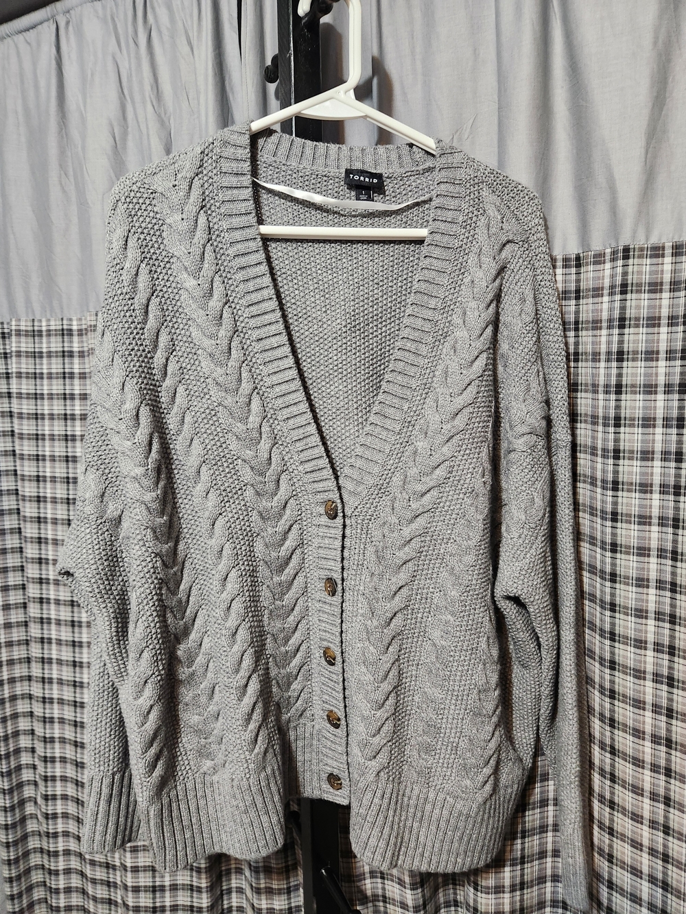 Torrid Gray Cable Knit Button-Front Sweater